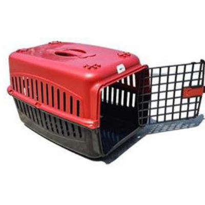 Caixa de Transporte N1 Alça Porta Cão, Gato, Coelho, Tampo Vermelho com Porta Preta - Porte Pequeno