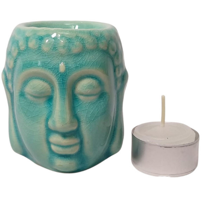 Difusor Rechaud Cerâmica Para Aromatização com Essência - Buda Azul Craquelado