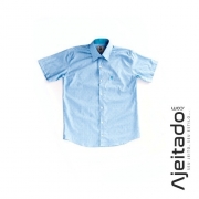 Camisa Masculina Xadrez Manga Curta Social Basica Azul Ref9008