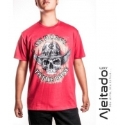 Camiseta Masculina Vermelho Manga Curta Caveira Ox Horns - Ref1031