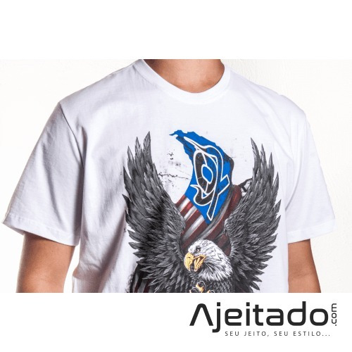 Camiseta Masculina Branca Manga Curta Águia Ox Horns - Ref1037