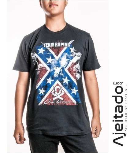 Camiseta Masculina Preta Manga Curta Team Roping Ox Horns -ref1047