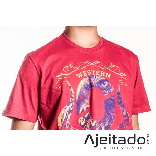 Camiseta Masculina Vermelho Manga Curta Western Ox Horns - Ref1052