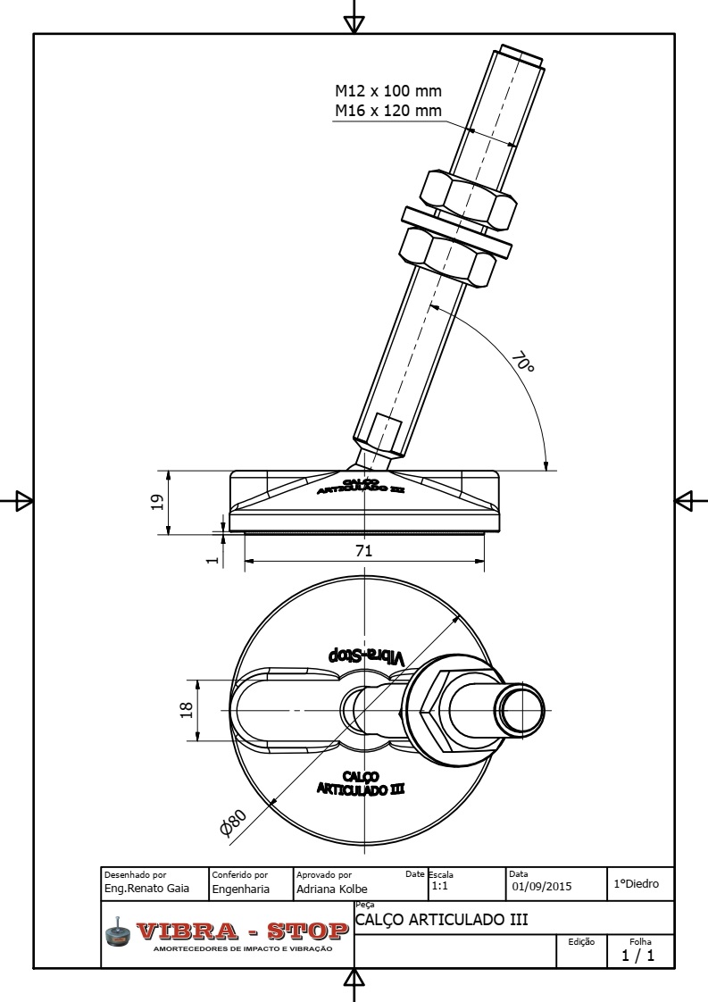 Pé Nivelador Articulado N.° 3 - Parafuso M12 x 100 mm - Canal da Indústria | Componentes Industriais