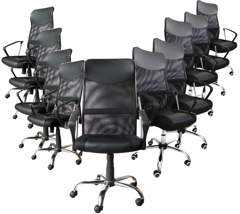 KIT com 10 Cadeiras Presidente em Tela Mesh PEL-8009 Preta