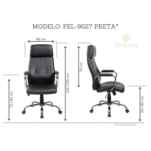 Cadeira de Escritório Presidente Pelegrin em Couro PU PEL-9027 Preta
