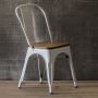 Cadeira Design Tolix Branca Industrial Vintage Metal Assento Madeira  - Orb