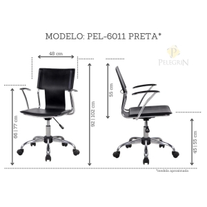 Cadeira Diretor Executiva em Couro PVC Preta Pelegrin PEL-6011