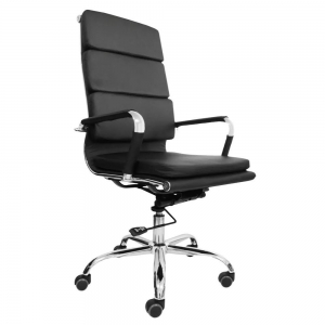 Cadeira Presidente Design Charles Eames em Couro PU Preta Pelegrin PEL-7089H3