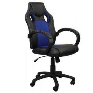 Cadeira Presidente Gamer em Couro PU Preta com Azul Pelegrin PEL-3002