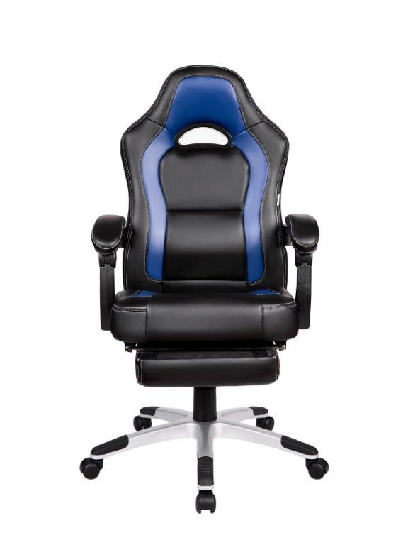 Cadeira Gamer Giratória Reclinável c/ apoio para pés Azul e Preta Solo  - at.home