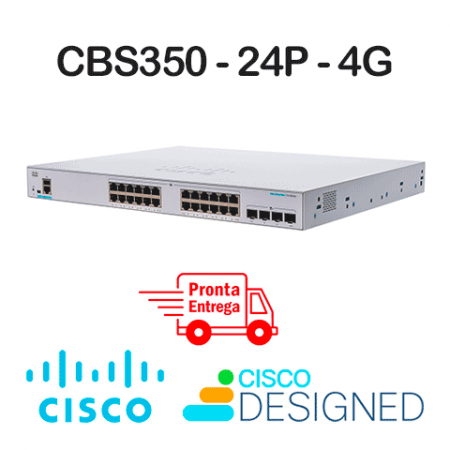 Cisco Business CBS350-24P-4G<p>Smart Switch, 24 portas PoE Gigabit + 4 portas 1G SFP uplink, Layer 2, Gerenciado.</p>