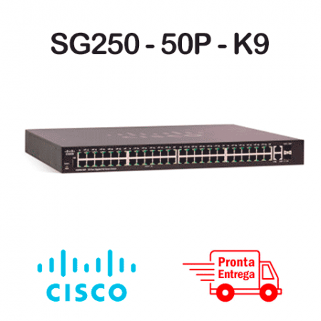 Cisco SG250-50P-K9<p>Switch 48 Portas PoE Gigabit +  uplink, Layer 2, Semi-gerenciado.</p><p>Abaixo, conheça  nova família de Switches Cisco</p>