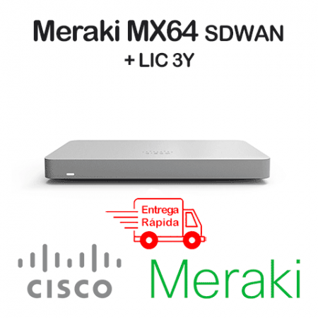 SD-WAN Cisco Meraki MX64W+ LIC 3Y<p>+Segurança de Rede p até 50 users VPN máx 100M + Wi-Fi + LIC 3 anos</p><p>* Preço apenas referência</p>