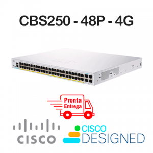 Cisco Business CBS250-48P-4G<p>Smart Switch 48 portas PoE Gigabit + 4 portas 1G SFP uplink, Layer 3, Gerenciado.</p> - Foto 1
