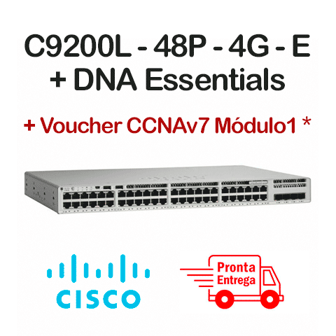 Cisco Catalyst C9200L-48P-4G-E + DNA Essentials 3 anos<p>Switch 48 Portas PoE Gigabit + 4 portas 1G SFP uplink + Route Access<br />Incluso Licença DNA de 3 anos</p><p>+ Voucher CCNAv7 módulo 1 *</p> - Foto 0