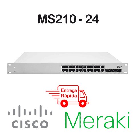 Cisco Meraki MS210-24<p>Switch 24 portas Gigabit + 4 portas 1G SFP uplink, Layer 3, Gerenciado na Nuvem, Empilha até 8 switches</p><p>Preços apenas para Referencia, Consulte nossos Especialistas</p> - Foto 0