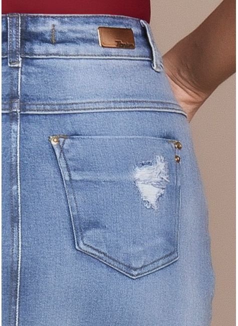 Saia Jeans Midi com Destroyed Titanium Jeans Moda Evangélica
