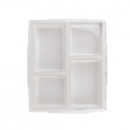 Bandeja 4 Divisões em papel Cx c/50 unids 1200ml c/Tampa Plástica Transparente - Branco