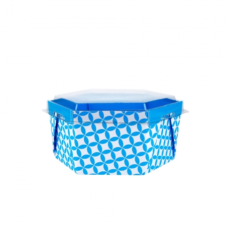 Bowl em Papel Branco Cx c/20 unids 1000ml c/ Tampa Plástica Transparente Arte Azul Especial - Sextavado -Montado