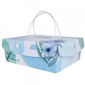 Embalagem Maleta Cx c/ 30 unids 25,5 x 20,5 x 10, 5cm c/Alça para Presente Arte Azul Floral 