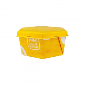 Embalagem para Poke em Papel Branco Cx c/20 unids 1000ml Arte Amarelo -Sextavado -Montado 