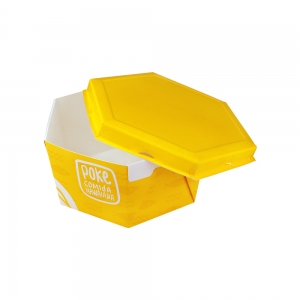 Embalagem para Poke em Papel Branco Cx c/20 unids 1000ml Arte Amarelo -Sextavado -Montado 