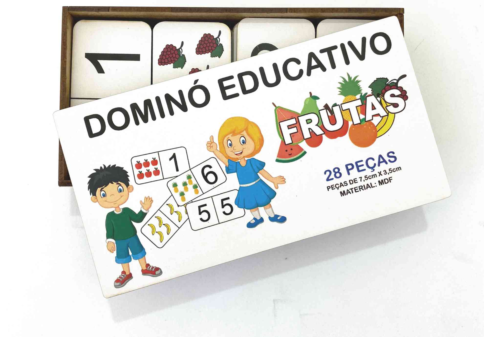 Dominó Jogo Educativo Pedagógico Mdf Frutas 28pcs Mega Impress - Mega Genial