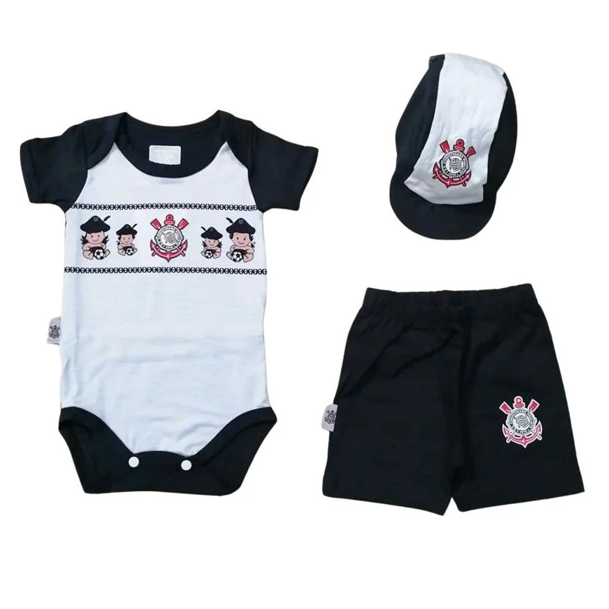 Body Bebê Corinthians + Shorts + Boné Kit Oficial Revedor