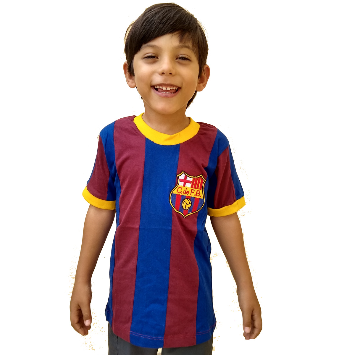 Camisa Infantil do Barcelona Retro Algodão Escudo Bordado
