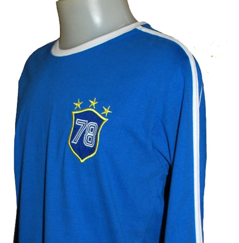 Camisa Retro Brasil 1978 Seleção Brasileira Manga Longa Azul