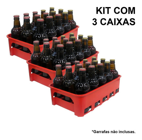 Kit 3 Caixas Engradado Cerveja 300ml P/ 15 Garrafas (não inclusas)