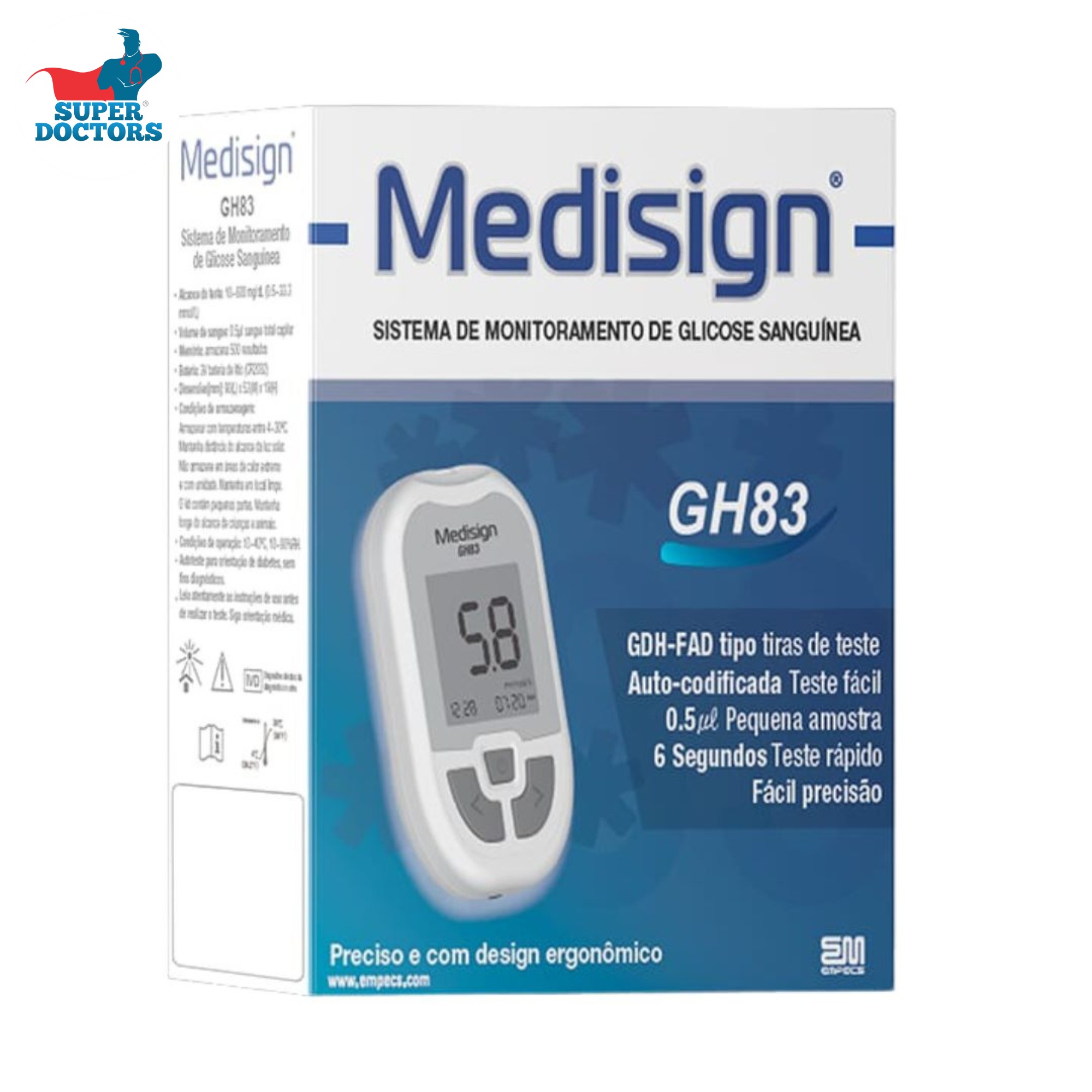 kit Glicosímetro Medisign GH83 + 300 tiras de teste