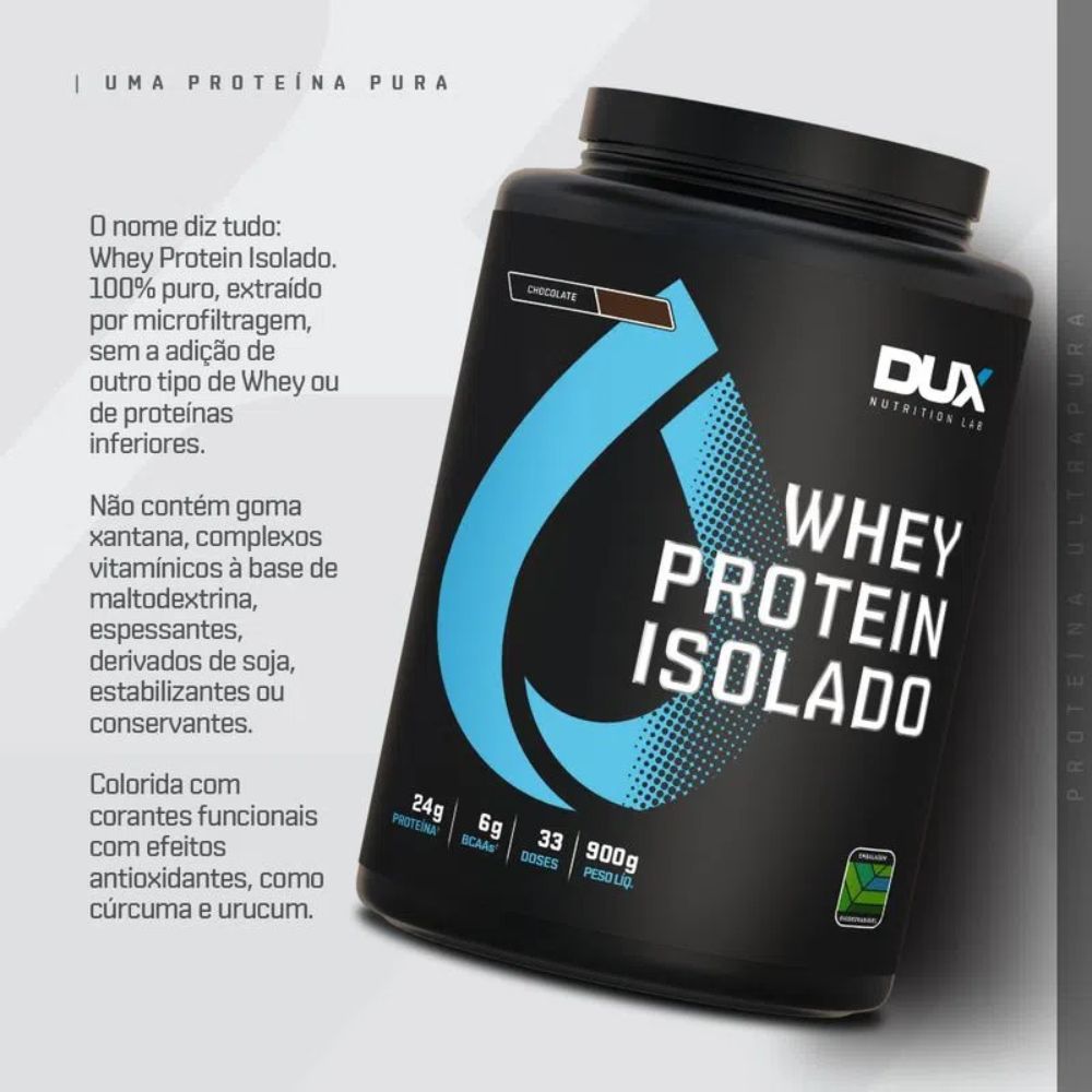 WHEY PROTEIN ISOLADO SABOR CHOCOLATE - POTE 900G DUX NUTRITION