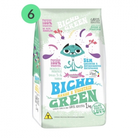 Kit 6X Ração Vegana para Gatos Bicho Green 1kg