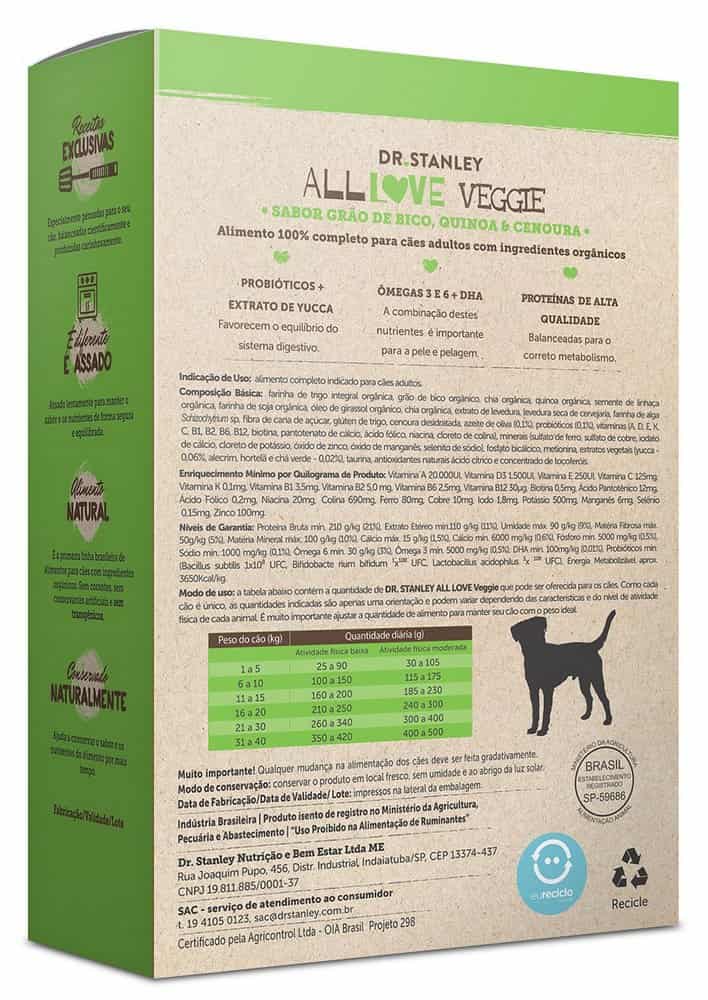 Ração Orgânica Para Cães All Love Veggie Dr Stanley 800g  - Mercanatu - Produtos Veganos e Naturais