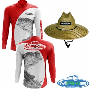 Camisa de Pesca Com Proteção UV Makis Fishing Mk-04 e Chapeu De Palha Pierside