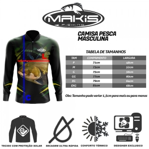 Camisa De Pesca Proteção Uv50 Makis Fishing Coleção Brasil Pirarara MK-26 Lançamento
