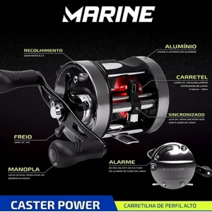 Carretilha Perfil Auto Marine Caster Power 400 5.3:1 4 Rolamentos Drag 5Kg