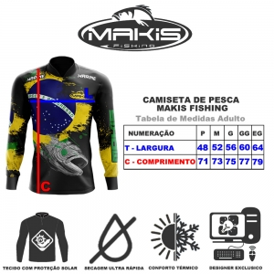 Kit Makis Fishing Camisa De Pesca Proteção Uv50 MK-06 Com Boné e Bandana