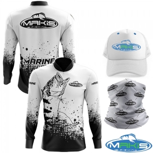 Kit Makis Fishing Camiseta De Pesca Uv50 Marine MK-22 Com Boné e Bandana