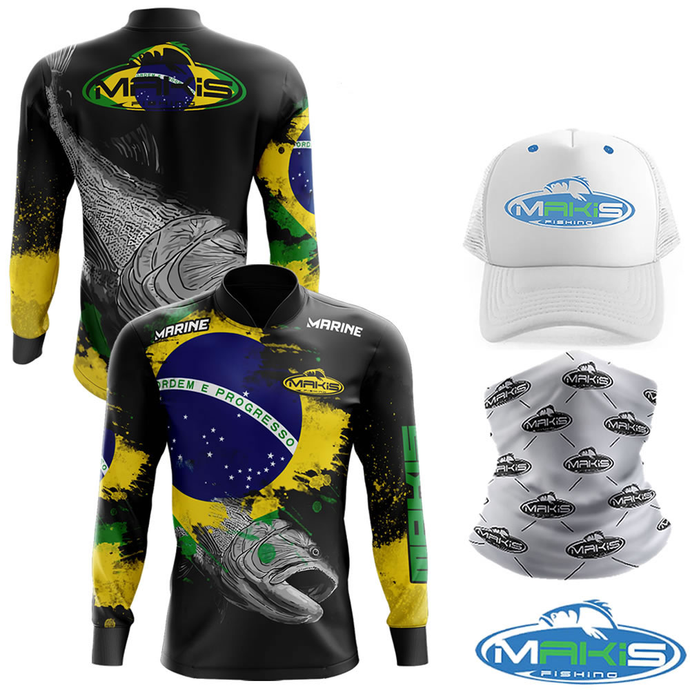Kit Makis Fishing Camiseta De Pesca Proteção Uv50 MK-03 Com Boné e Bandana