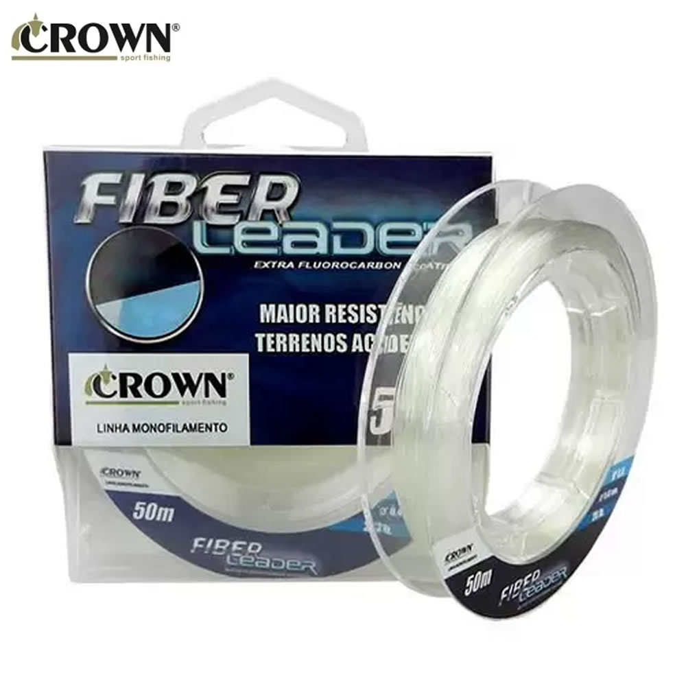Linha Fluorcarbon Crown Fiber Leader 0,52mm 35lbs 50mts Alta Sensibilidade