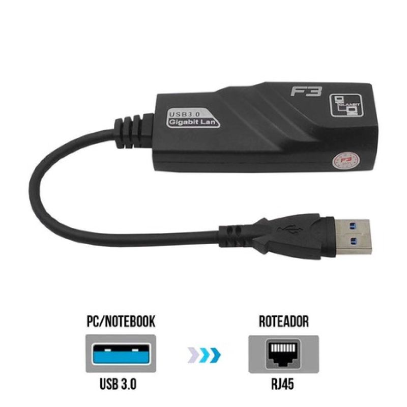 ADAPTADOR USB 3 0 PARA REDE RJ45 10 100 1000 F3 JC AD RJ45