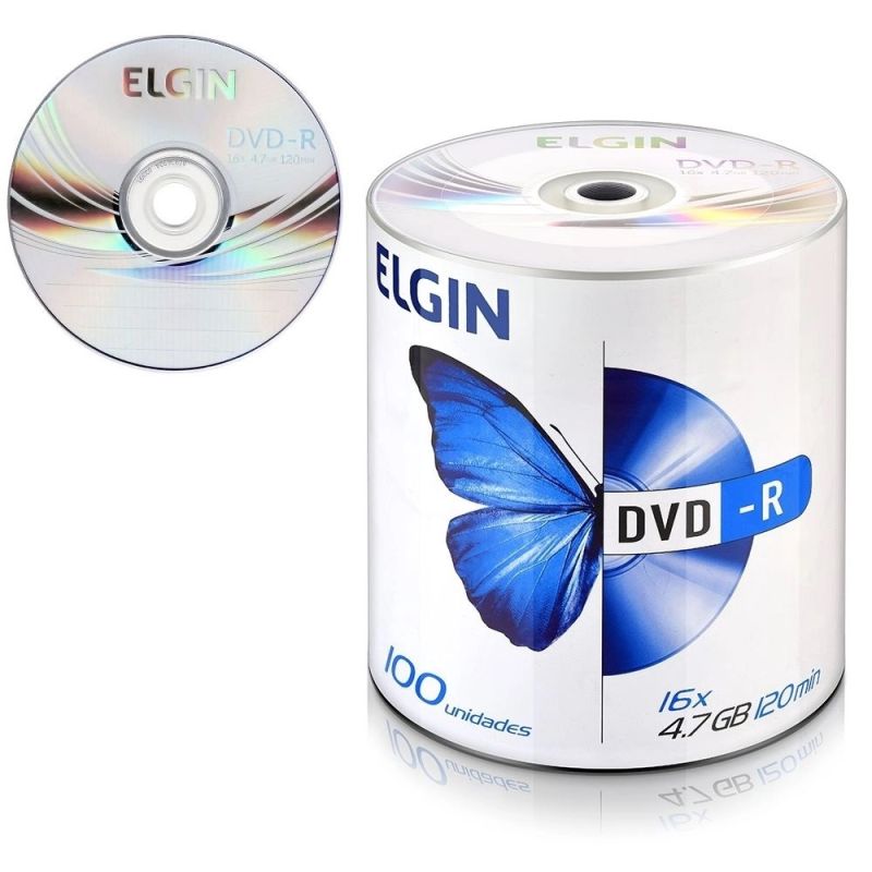 DVD R ELGIN 4 7GB 120MN 8X PINO COM 100 UNIDADES 82050