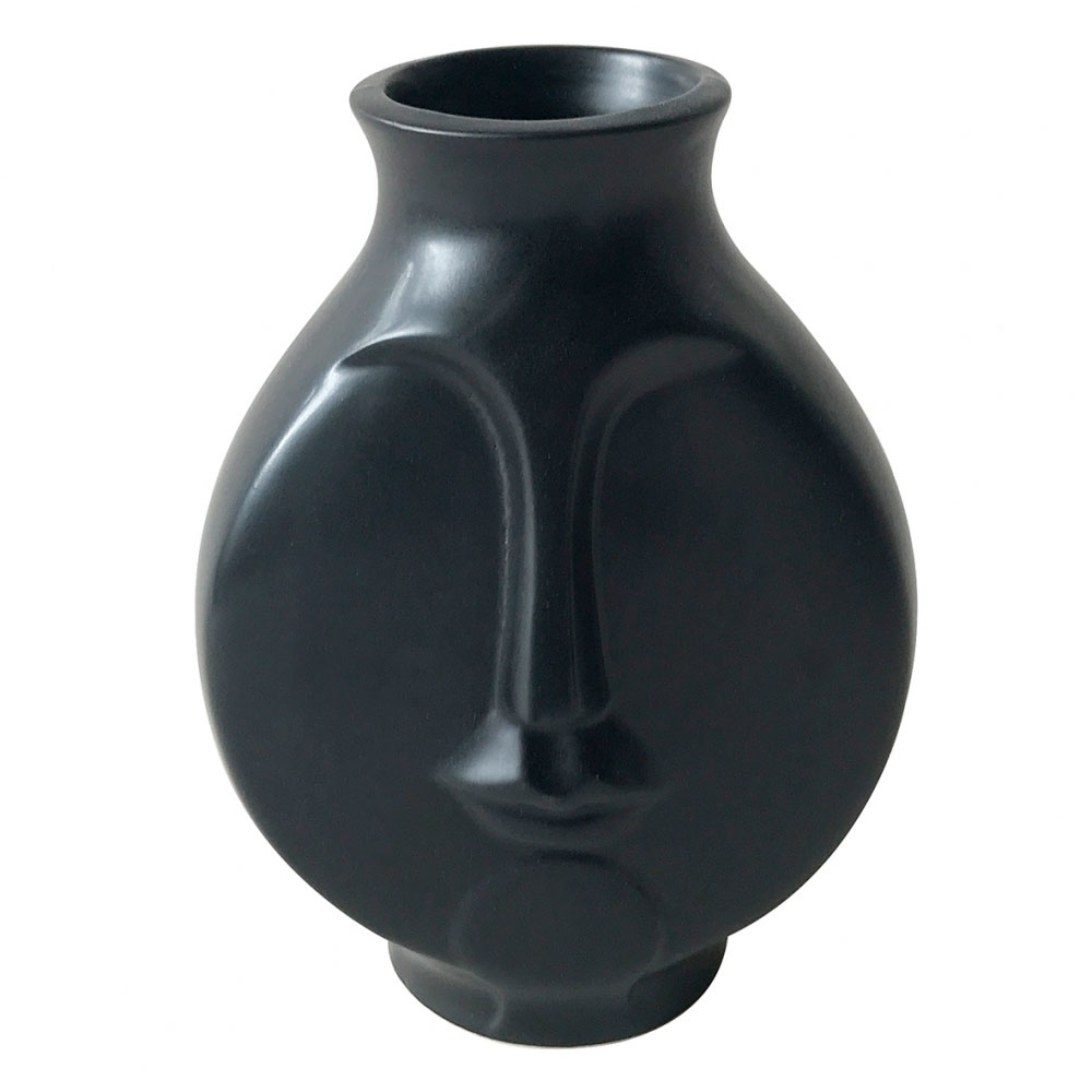 Vaso de Cerâmica Idália Preto Linha Faces