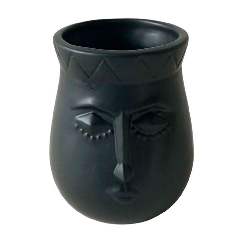 Vaso de Cerâmica Ieda Preto da Linha Faces