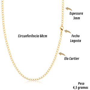 Corrente Elo Cartier Masculina Banhada A Ouro 18k Lançamento