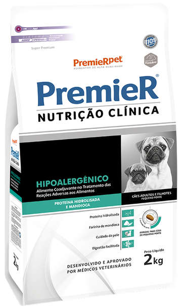 Ração Premier Nutrição Clínica Cão Raça Pequena Hipoalergenico Proteína Hidrolisada e Mandioca 2kg