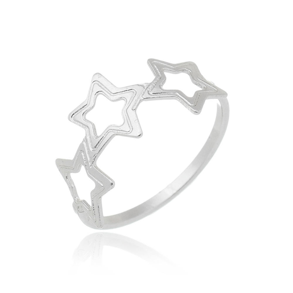 Anel Réplica Skinny Ring Banhado a Prata 3 Estrelas - APP 0919